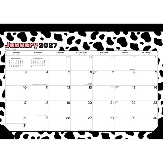 Plato; Cow Prints | 2027 15.5 x 11 Inch Monthly Desk Pad Calendar | Sticker Sheet; Category:Desk Calendars; Image:1